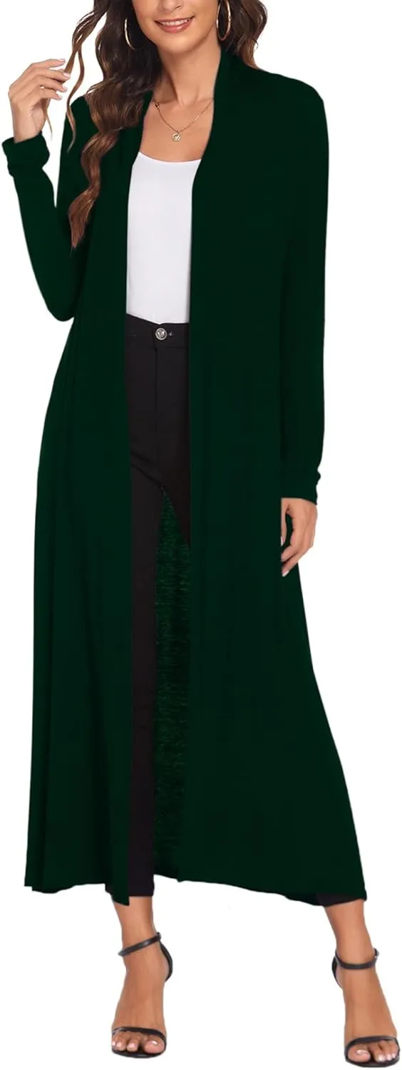 Bluetime Women Floor Length Open Front Cardigan Lightweight Long Sleeve Maxi Duster with Pockets (S-3XL)