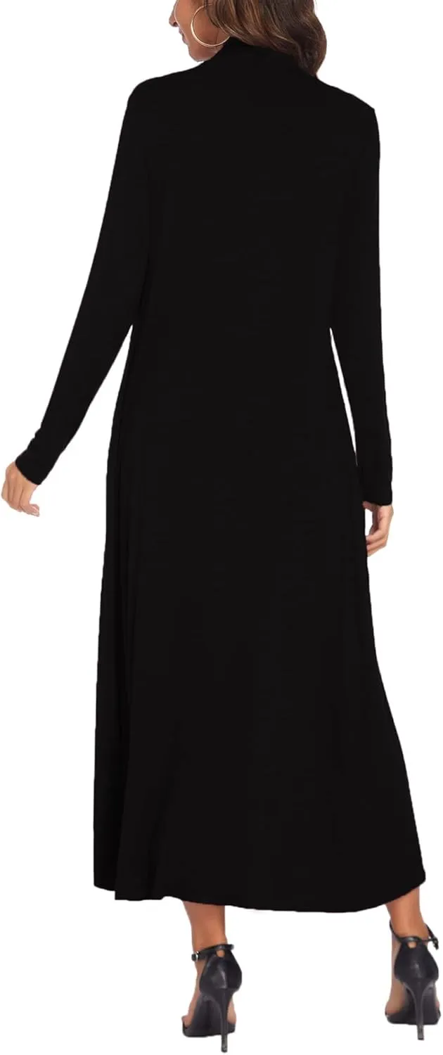 Bluetime Women Floor Length Open Front Cardigan Lightweight Long Sleeve Maxi Duster with Pockets (S-3XL)
