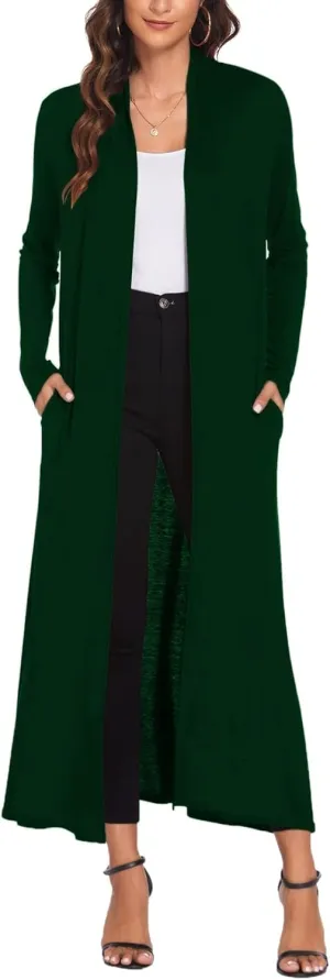 Bluetime Women Floor Length Open Front Cardigan Lightweight Long Sleeve Maxi Duster with Pockets (S-3XL)