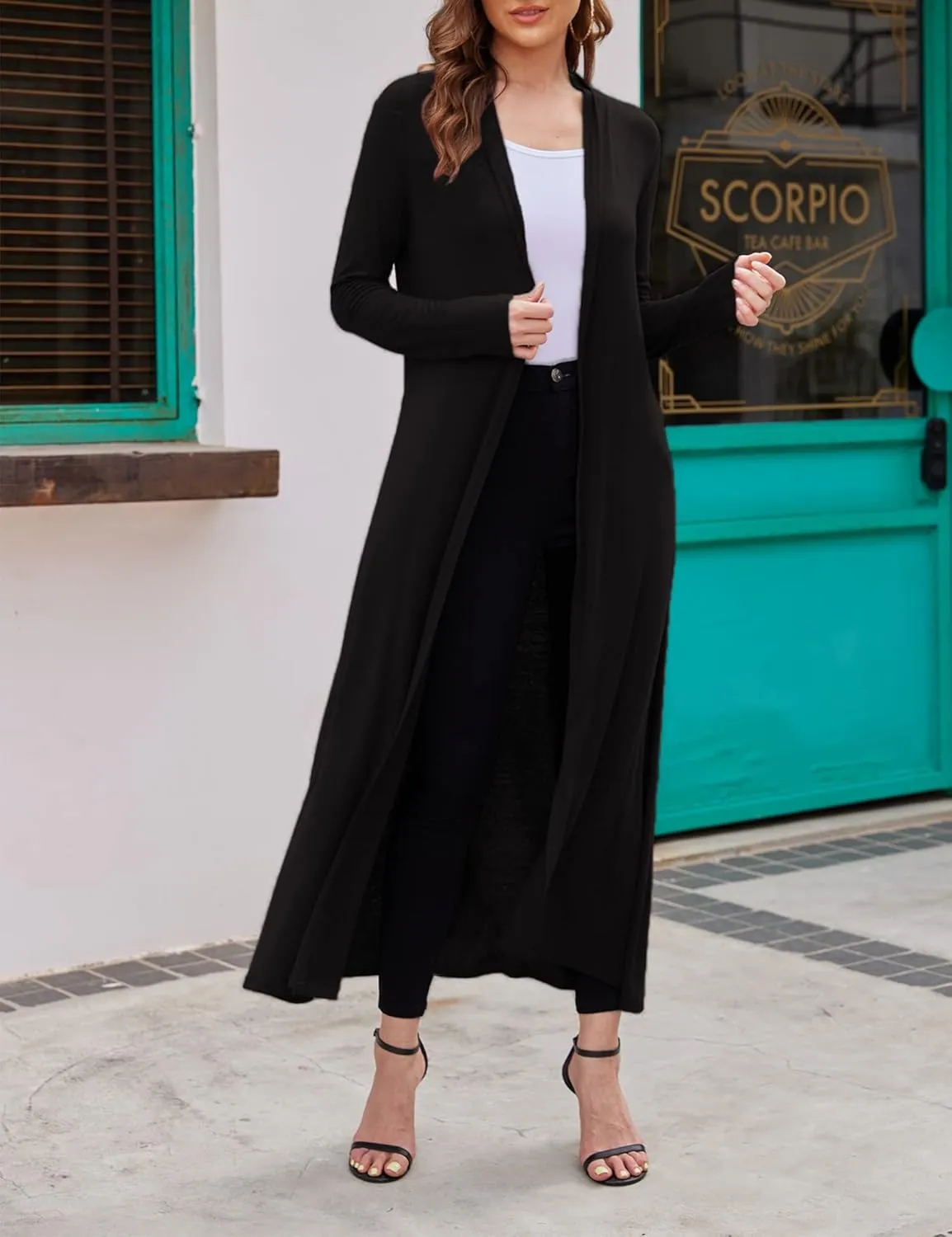 Bluetime Women Floor Length Open Front Cardigan Lightweight Long Sleeve Maxi Duster with Pockets (S-3XL)