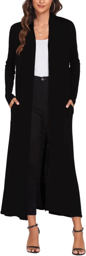 Bluetime Women Floor Length Open Front Cardigan Lightweight Long Sleeve Maxi Duster with Pockets (S-3XL)