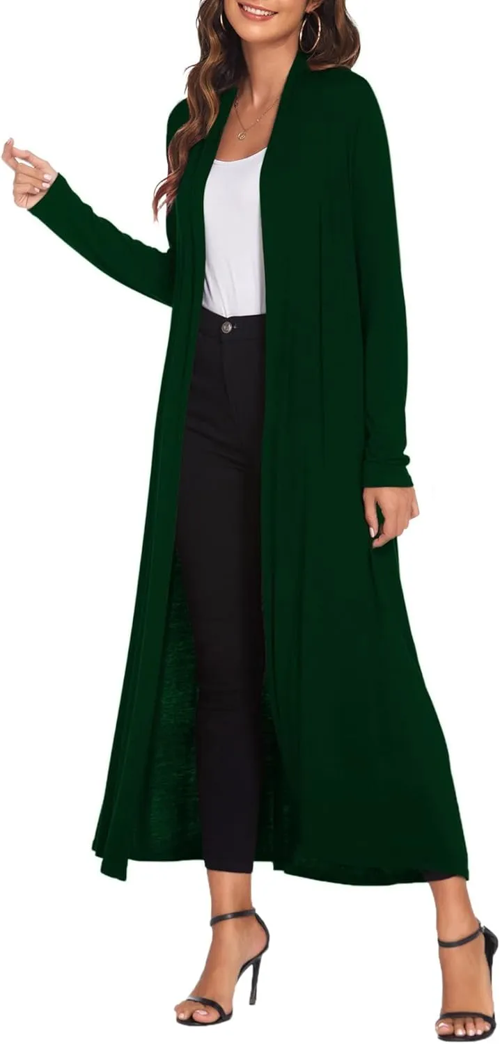 Bluetime Women Floor Length Open Front Cardigan Lightweight Long Sleeve Maxi Duster with Pockets (S-3XL)