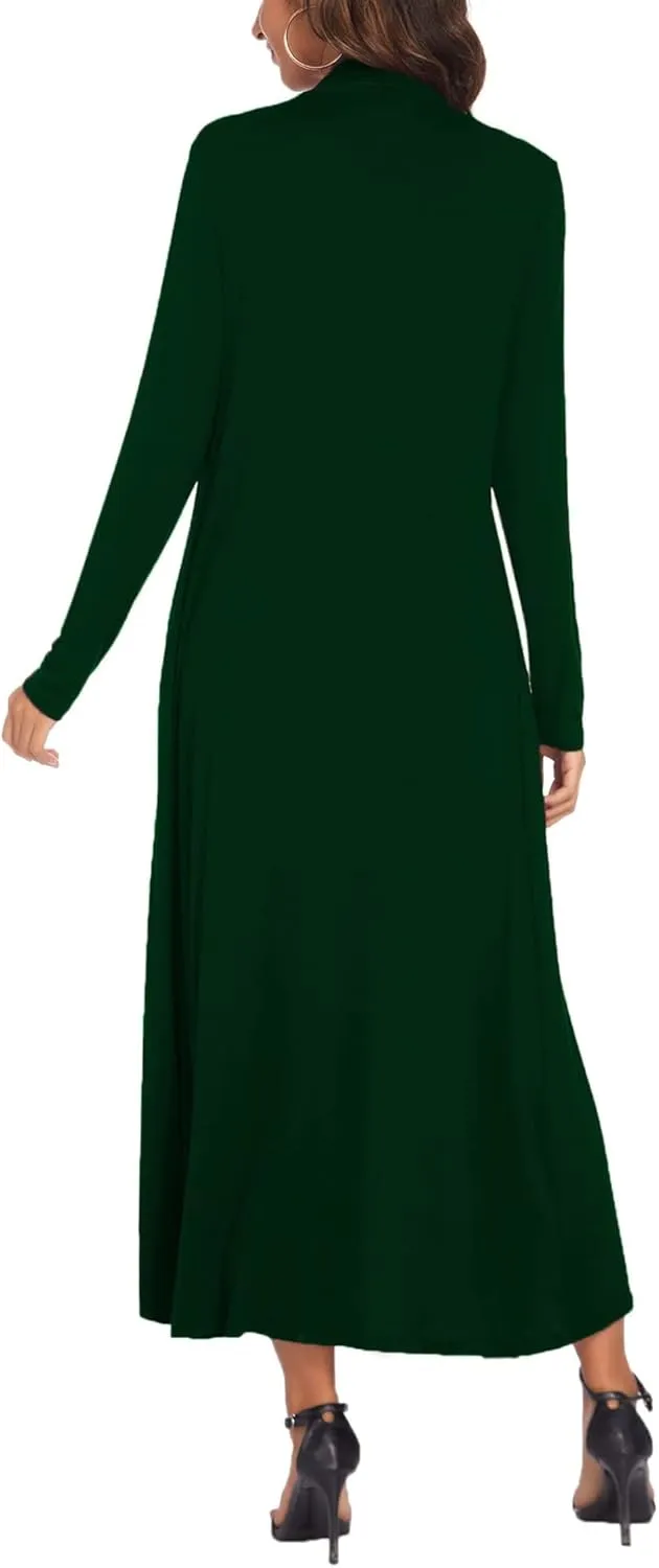 Bluetime Women Floor Length Open Front Cardigan Lightweight Long Sleeve Maxi Duster with Pockets (S-3XL)