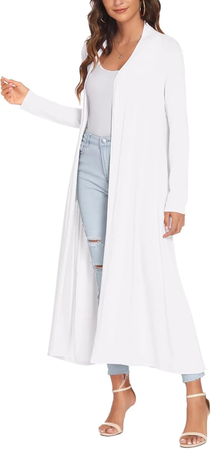 Bluetime Women Floor Length Open Front Cardigan Lightweight Long Sleeve Maxi Duster with Pockets (S-3XL)