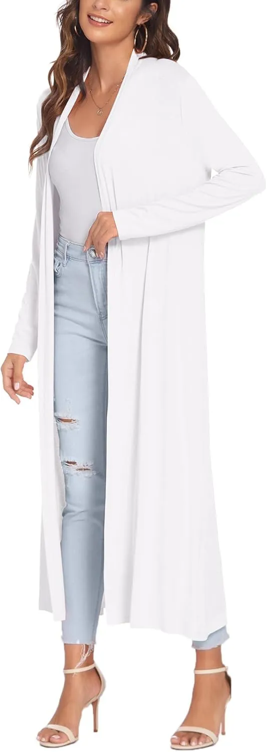 Bluetime Women Floor Length Open Front Cardigan Lightweight Long Sleeve Maxi Duster with Pockets (S-3XL)