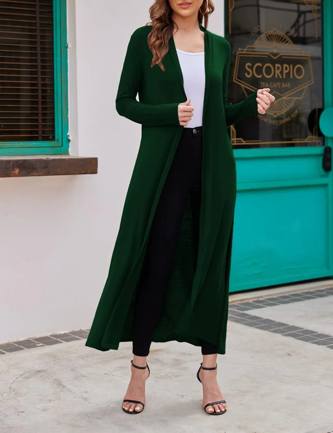 Bluetime Women Floor Length Open Front Cardigan Lightweight Long Sleeve Maxi Duster with Pockets (S-3XL)