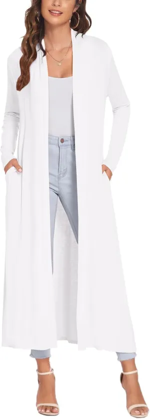 Bluetime Women Floor Length Open Front Cardigan Lightweight Long Sleeve Maxi Duster with Pockets (S-3XL)