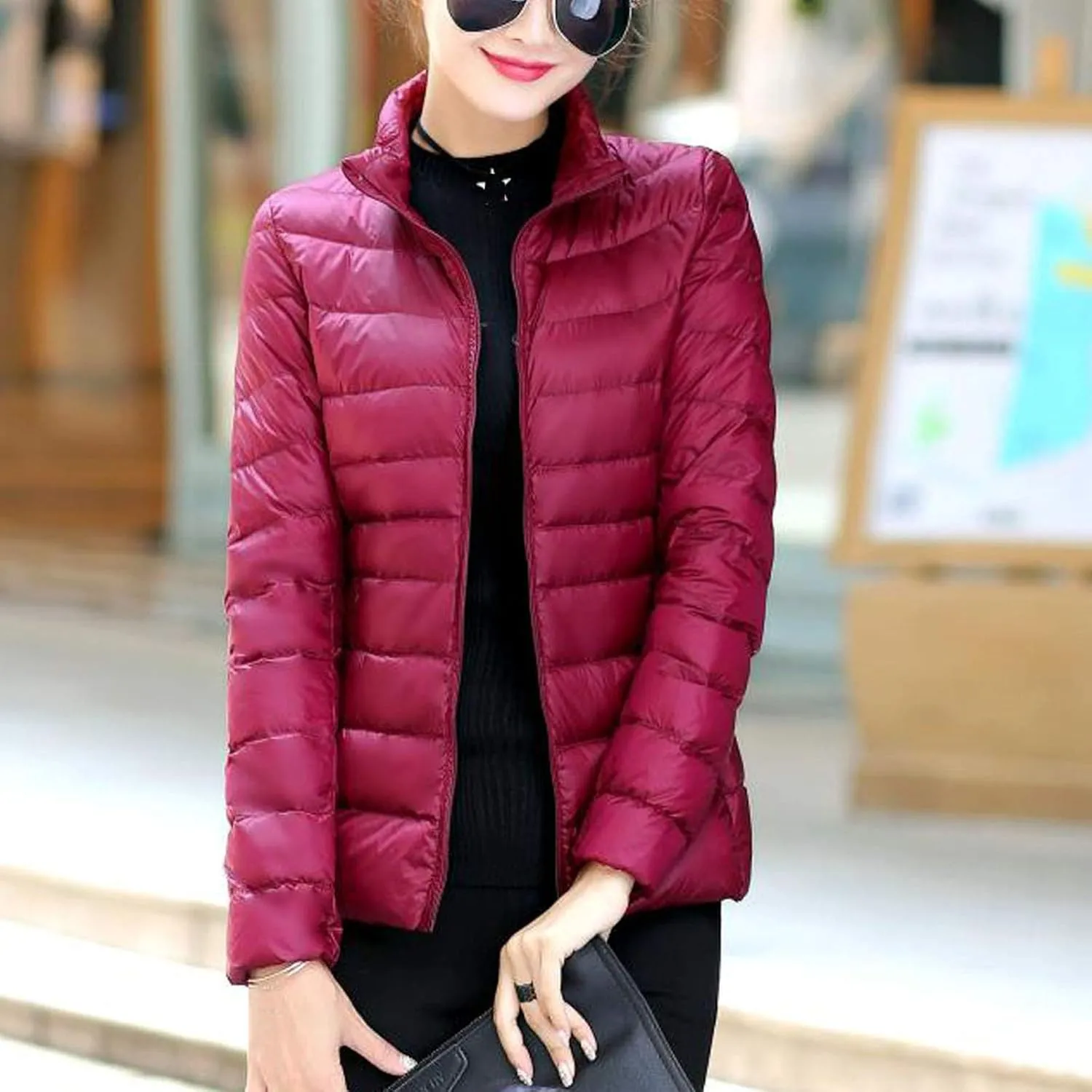 BOXIACEY Women's Puffer Jacket - Packable, Lightweight Down Jacket with Stand Collar, Quilted, Pockets