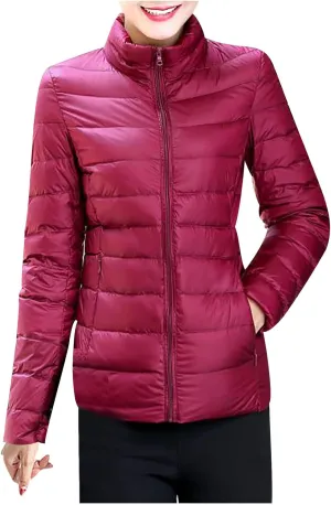 BOXIACEY Women's Puffer Jacket - Packable, Lightweight Down Jacket with Stand Collar, Quilted, Pockets