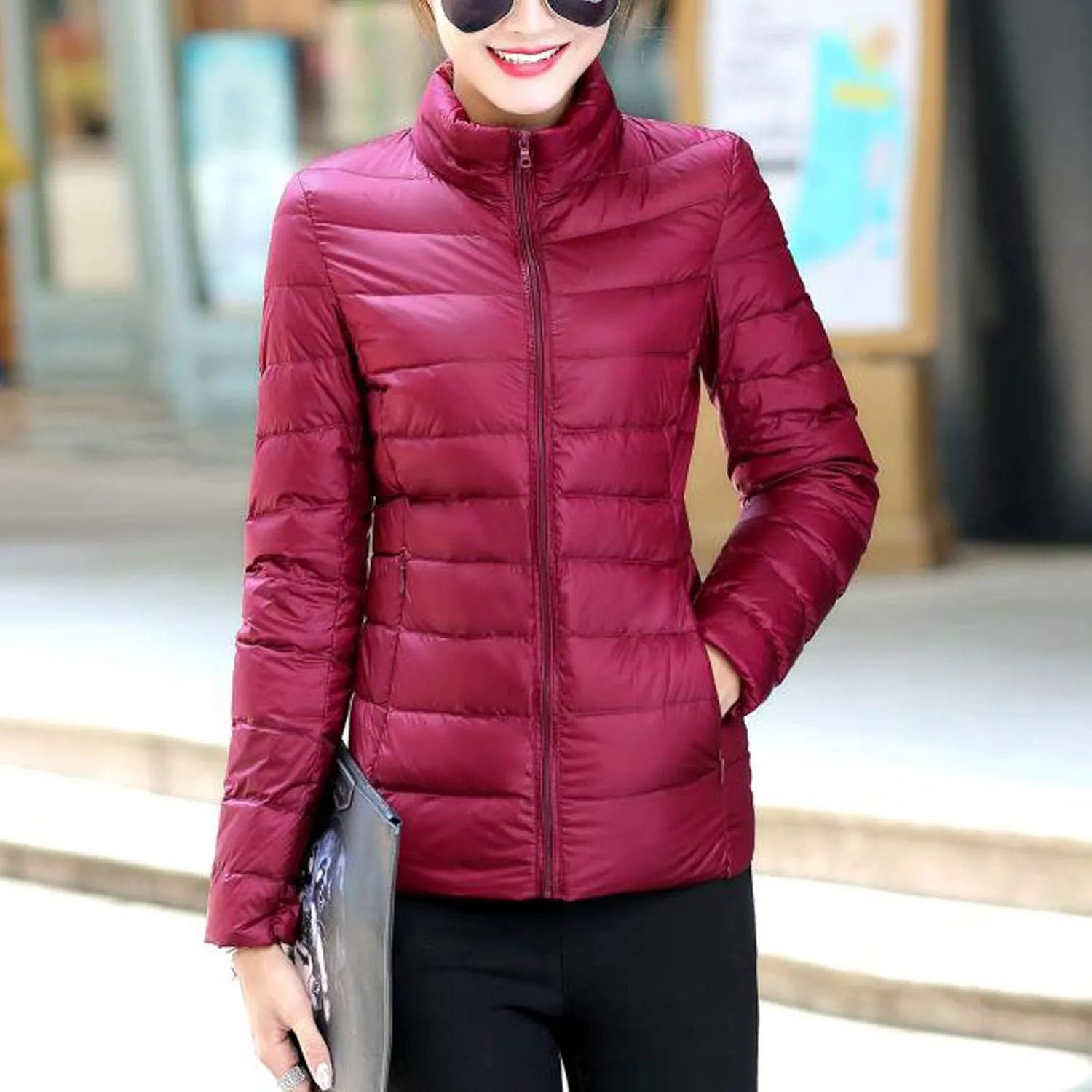 BOXIACEY Women's Puffer Jacket - Packable, Lightweight Down Jacket with Stand Collar, Quilted, Pockets