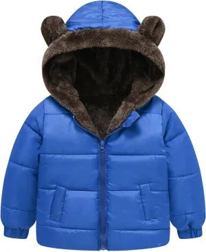 Boys And Girls Middle Children Solid Color Ears Cute Pocket Short Cotton Padded Children's Coat Toddler Winter Coat