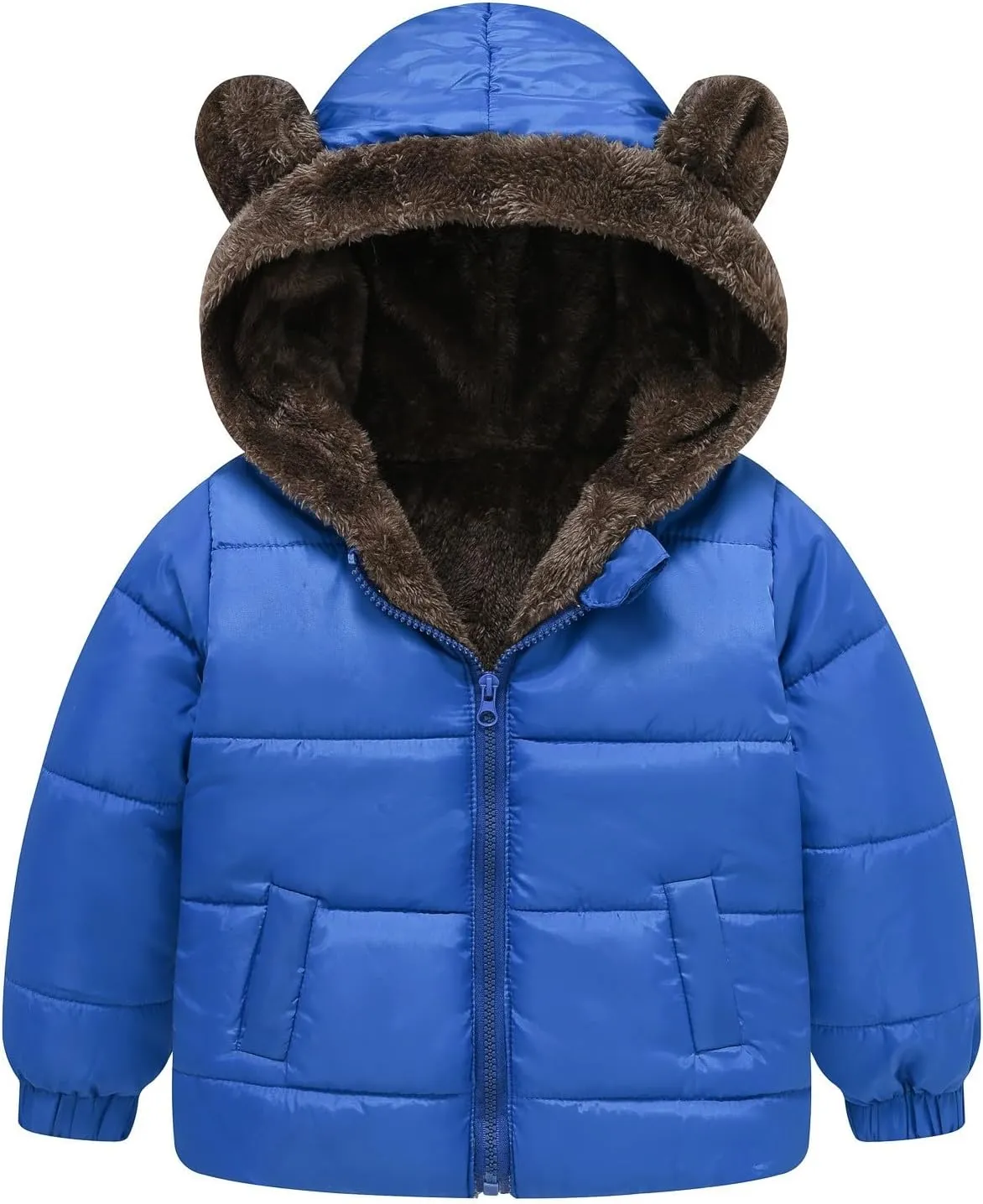 Boys And Girls Middle Children Solid Color Ears Cute Pocket Short Cotton Padded Children's Coat Toddler Winter Coat