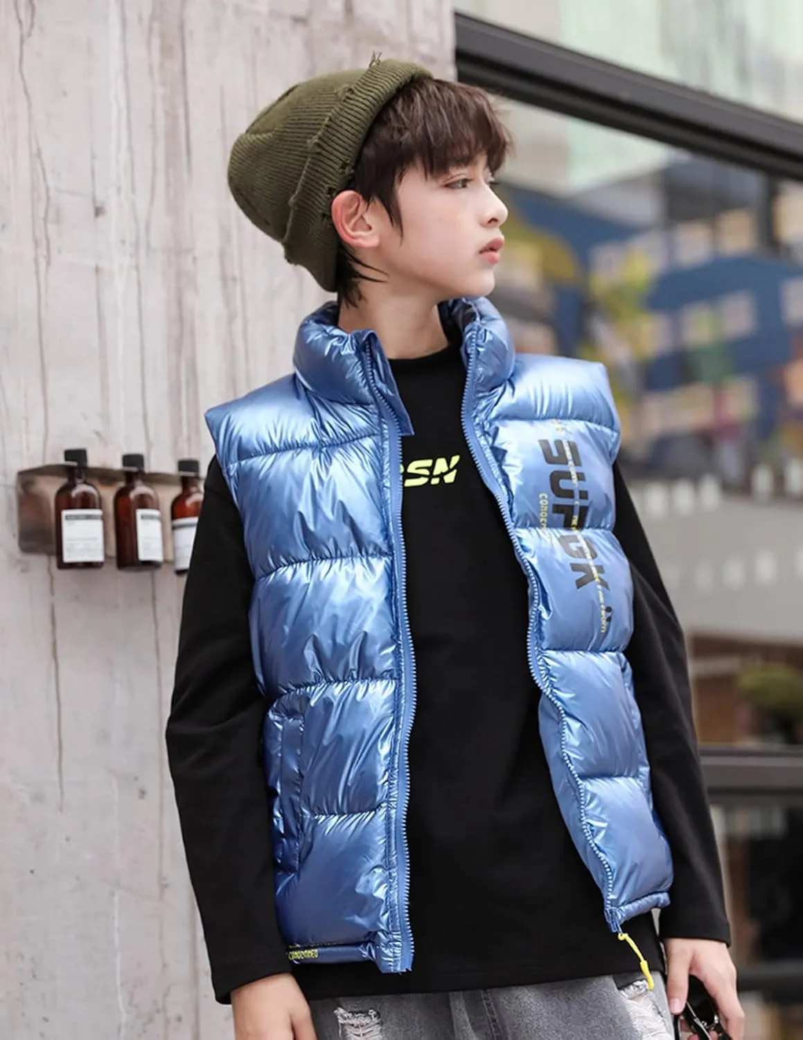 Boys Leather Trench Coat Boys Girls Sleeveless Letter Winter Coats Hooded Jacket Vest Outer Boys Snow Pants with