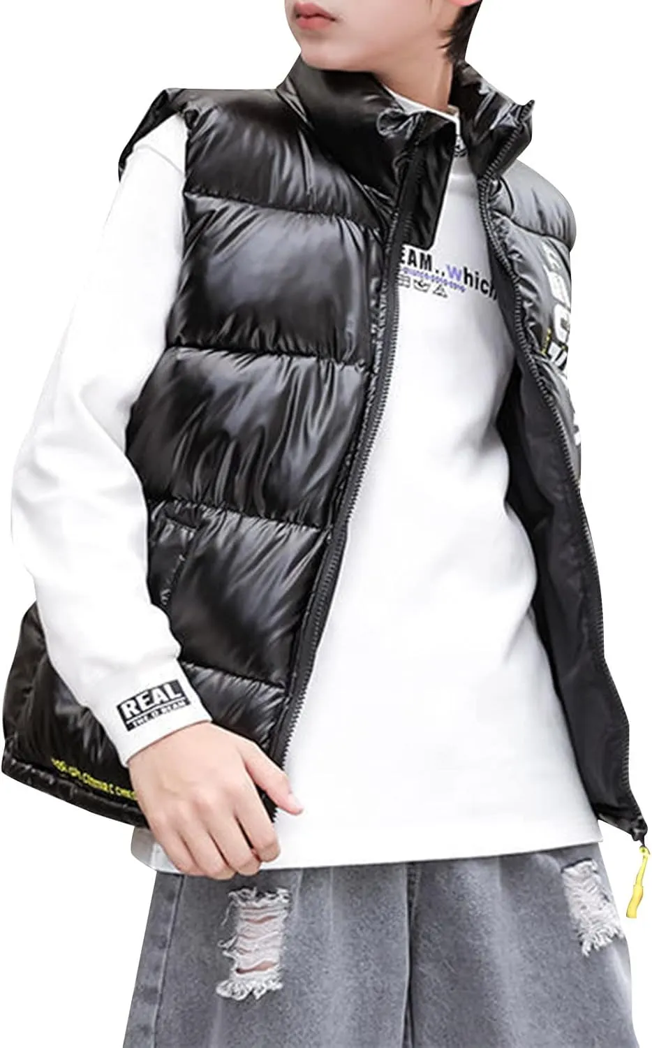 Boys Leather Trench Coat Boys Girls Sleeveless Letter Winter Coats Hooded Jacket Vest Outer Boys Snow Pants with