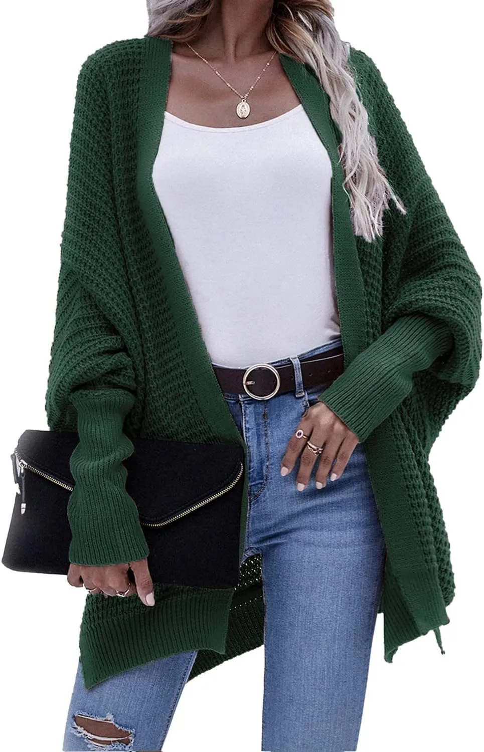 Bsicspace Womens Open Front Cardigan Sweaters Dressy Waffle Knit Casual Lightweight Oversized Womens Cardigan Soft Outerwear