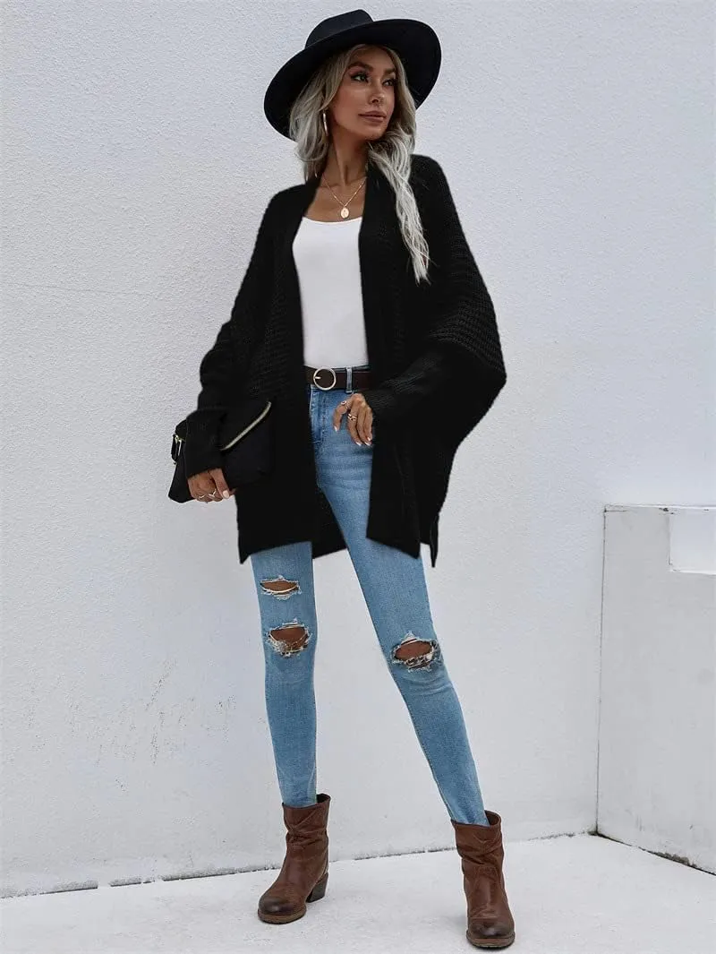 Bsicspace Womens Open Front Cardigan Sweaters Dressy Waffle Knit Casual Lightweight Oversized Womens Cardigan Soft Outerwear