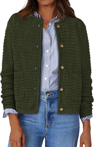 BTFBM Women Cardigan Sweaters Fall Fashion 2024 Button Down Long Sleeve Chunky Knit Open Front Tweed Jacket Outerwear