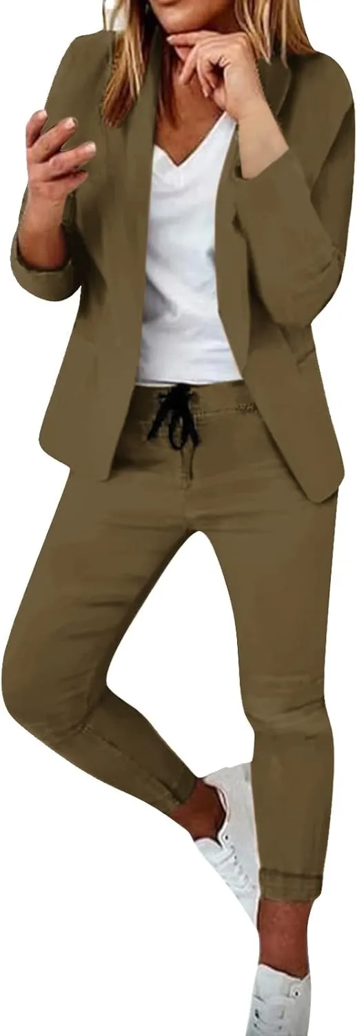 Business Casual Outfits for Women Plus Size Pants Suit Dressy Women's 2 Piece Formal Work Wear Office Dress Blazer