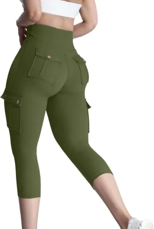 Butt Lifting Capri Leggings for Women Tummy Control with Pockets Cargo Leggings Womens Capris Summer Cargo Capris