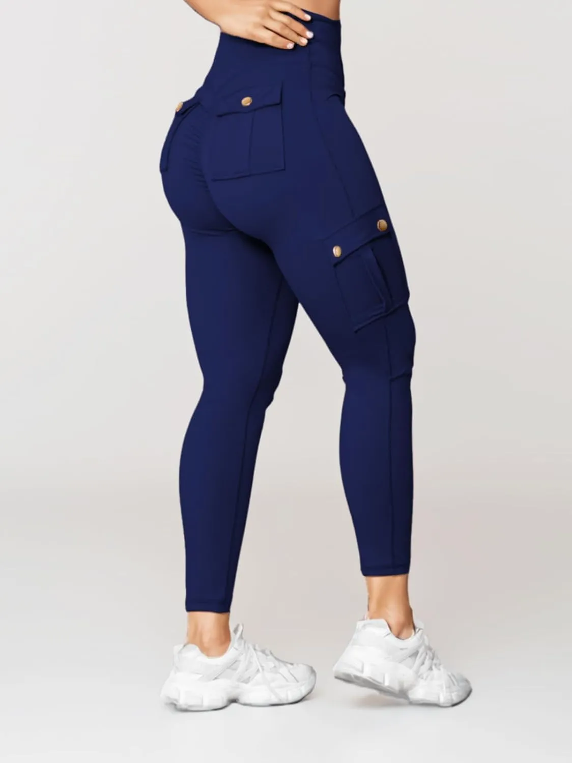 Butt Lifting Leggings with Flap Pockets for Women Stretch Cargo Leggings High Waist Tummy Control Workout Running Pants