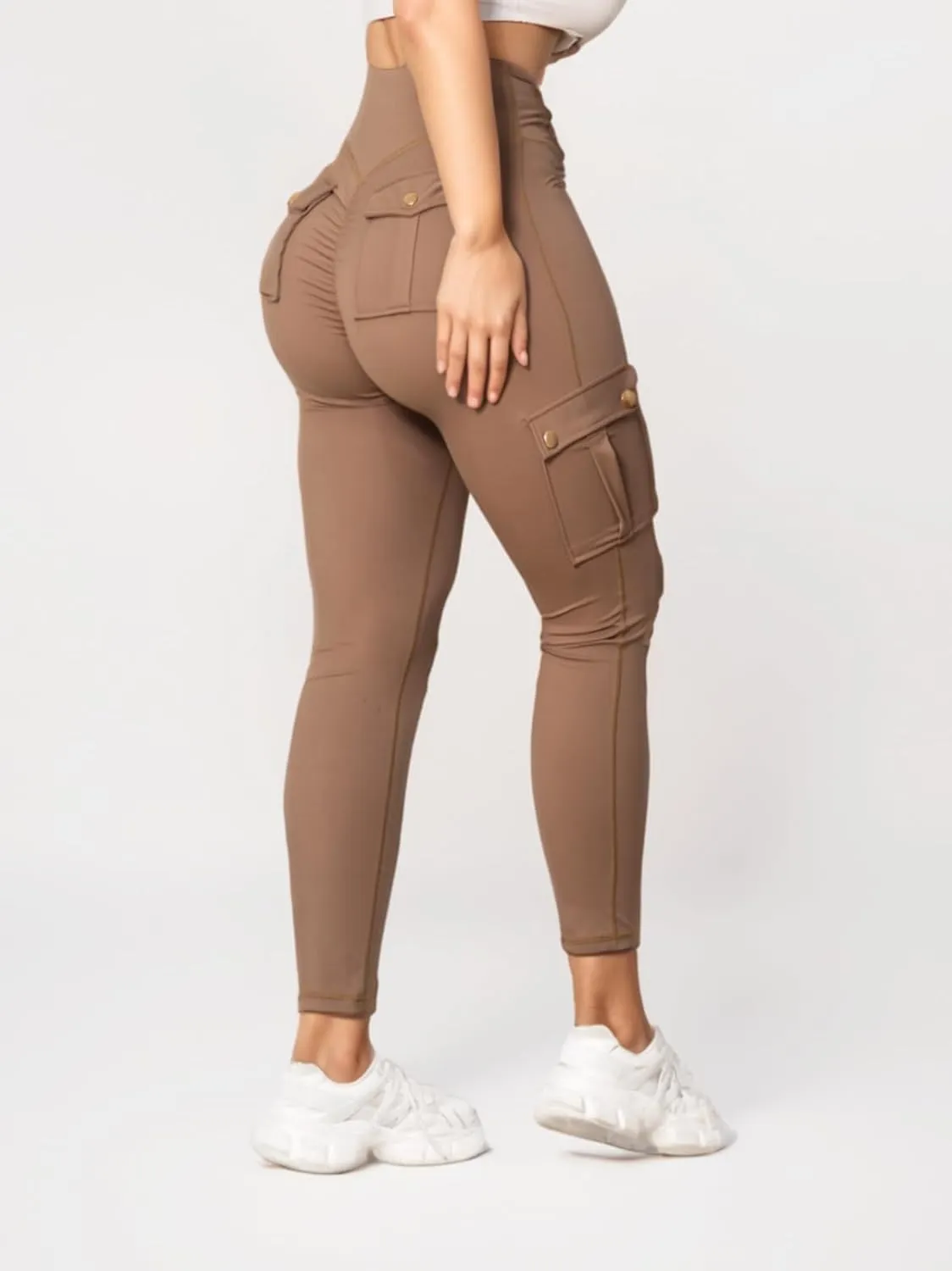 Butt Lifting Leggings with Flap Pockets for Women Stretch Cargo Leggings High Waist Tummy Control Workout Running Pants