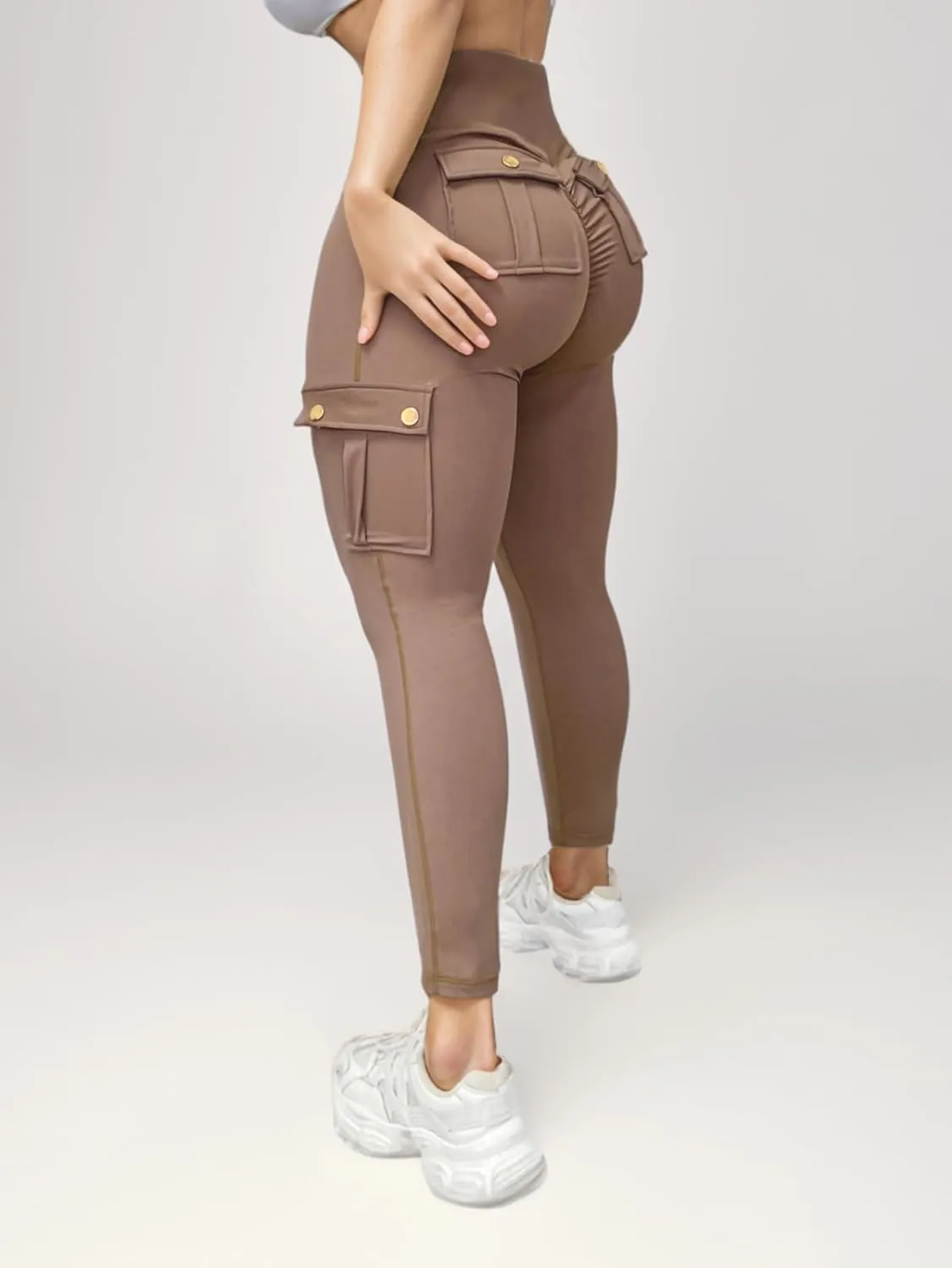 Butt Lifting Leggings with Flap Pockets for Women Stretch Cargo Leggings High Waist Tummy Control Workout Running Pants