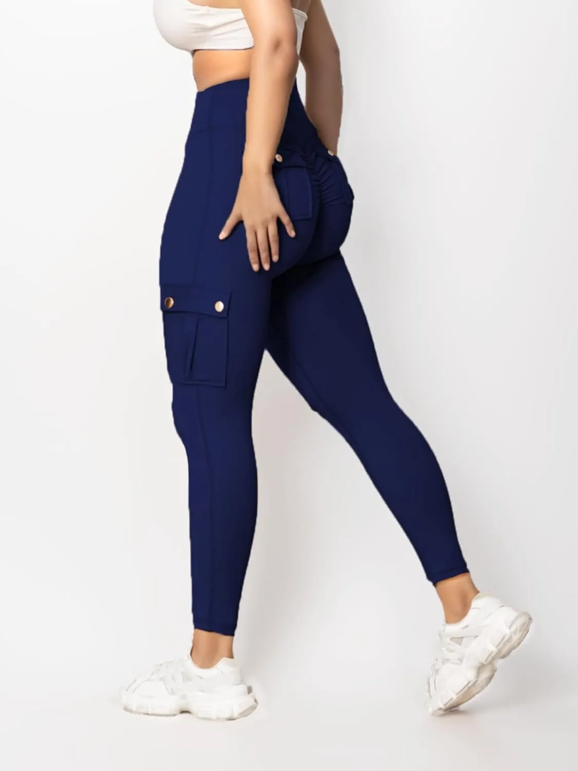 Butt Lifting Leggings with Flap Pockets for Women Stretch Cargo Leggings High Waist Tummy Control Workout Running Pants