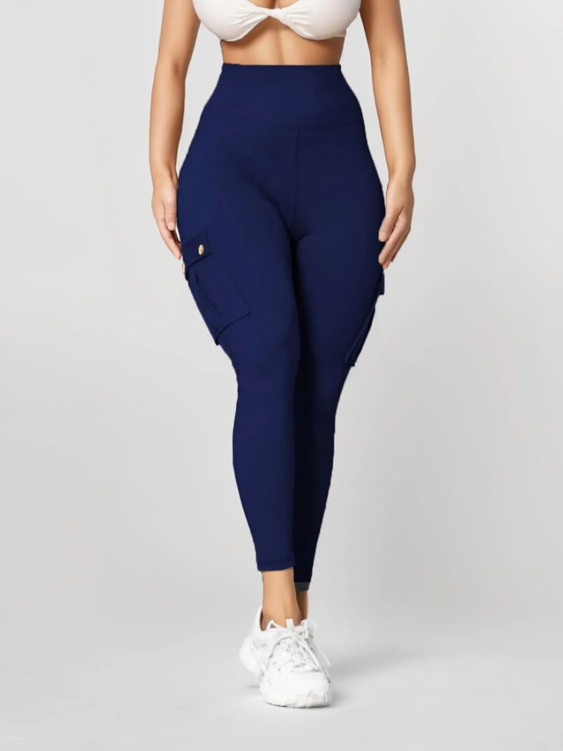 Butt Lifting Leggings with Flap Pockets for Women Stretch Cargo Leggings High Waist Tummy Control Workout Running Pants