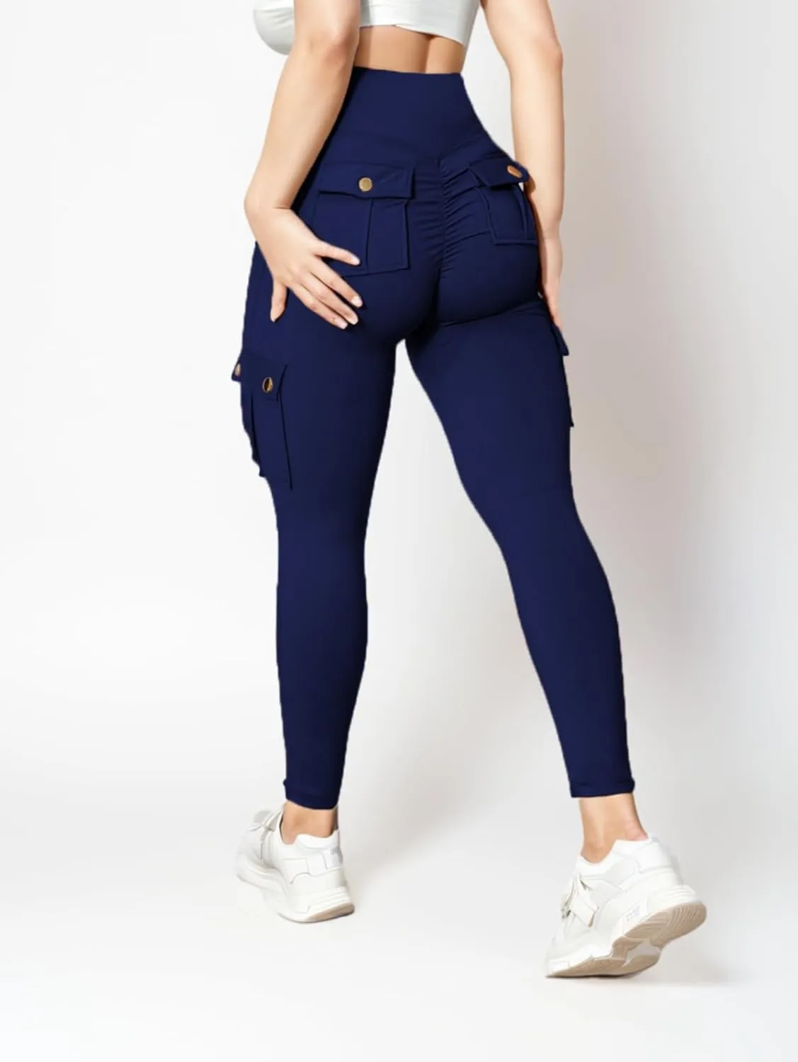Butt Lifting Leggings with Flap Pockets for Women Stretch Cargo Leggings High Waist Tummy Control Workout Running Pants