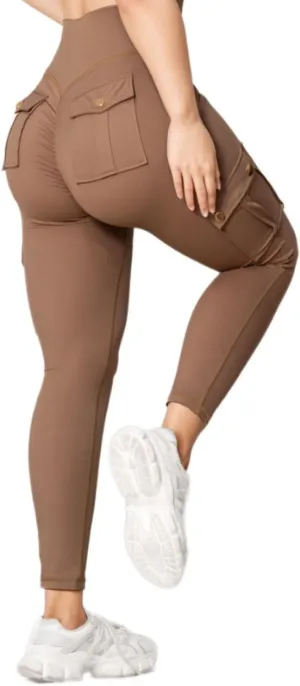 Butt Lifting Leggings with Flap Pockets for Women Stretch Cargo Leggings High Waist Tummy Control Workout Running Pants