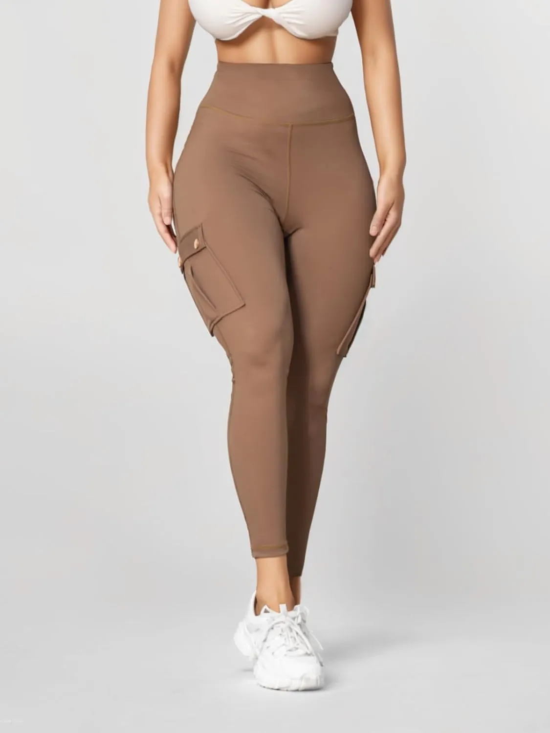Butt Lifting Leggings with Flap Pockets for Women Stretch Cargo Leggings High Waist Tummy Control Workout Running Pants
