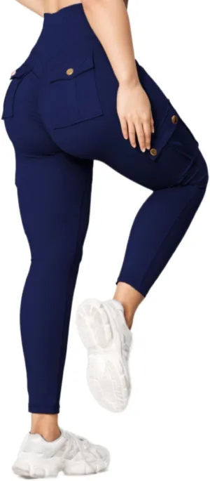 Butt Lifting Leggings with Flap Pockets for Women Stretch Cargo Leggings High Waist Tummy Control Workout Running Pants