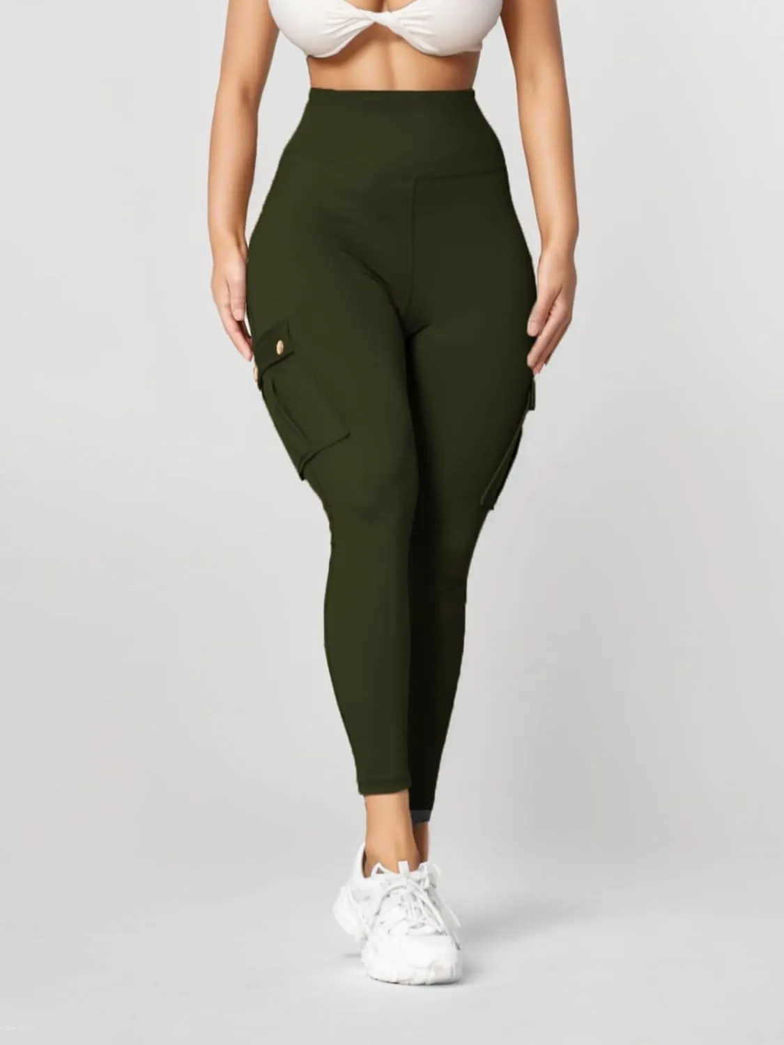 Butt Lifting Leggings with Flap Pockets for Women Stretch Cargo Leggings High Waist Tummy Control Workout Running Pants