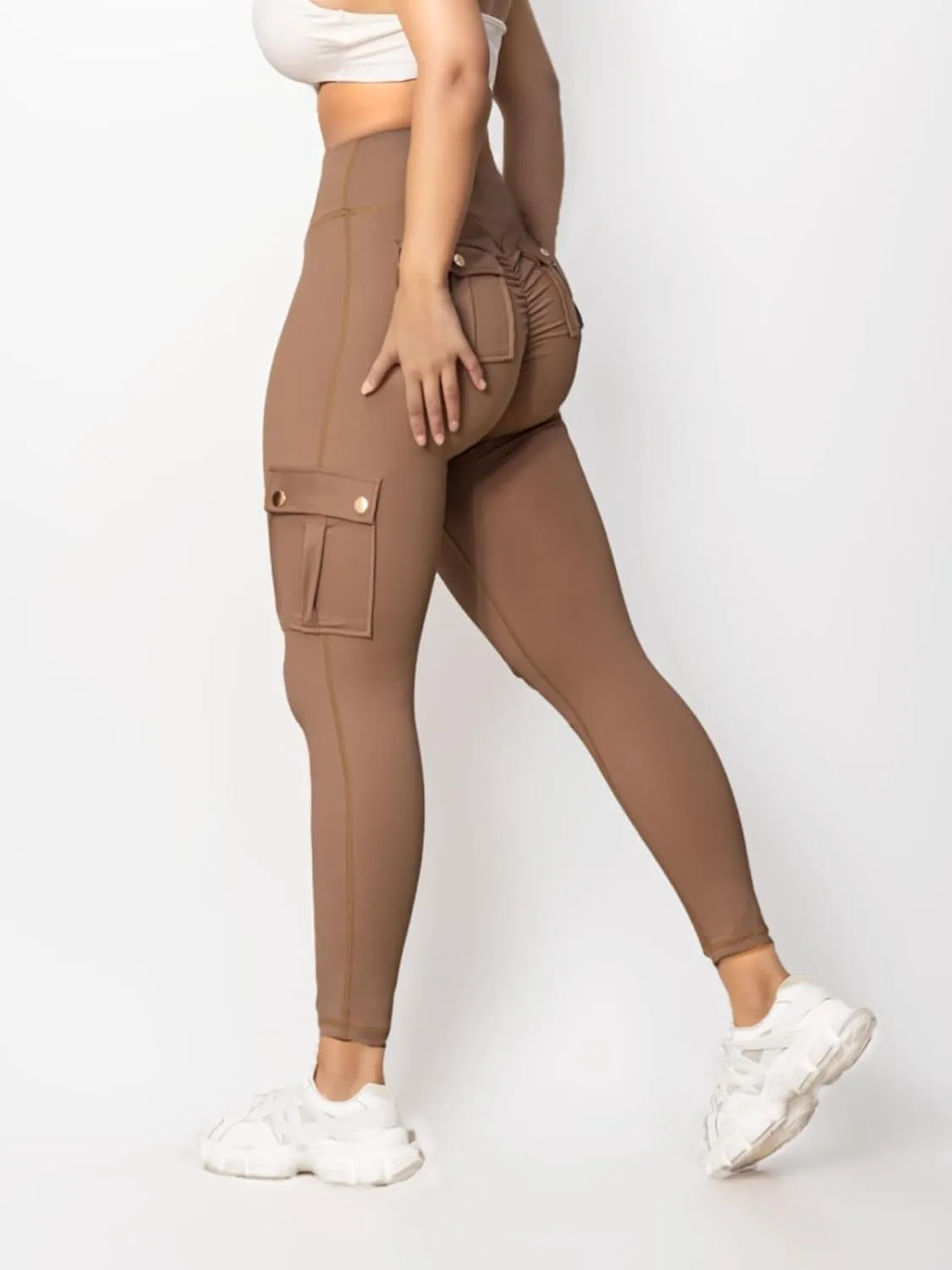 Butt Lifting Leggings with Flap Pockets for Women Stretch Cargo Leggings High Waist Tummy Control Workout Running Pants