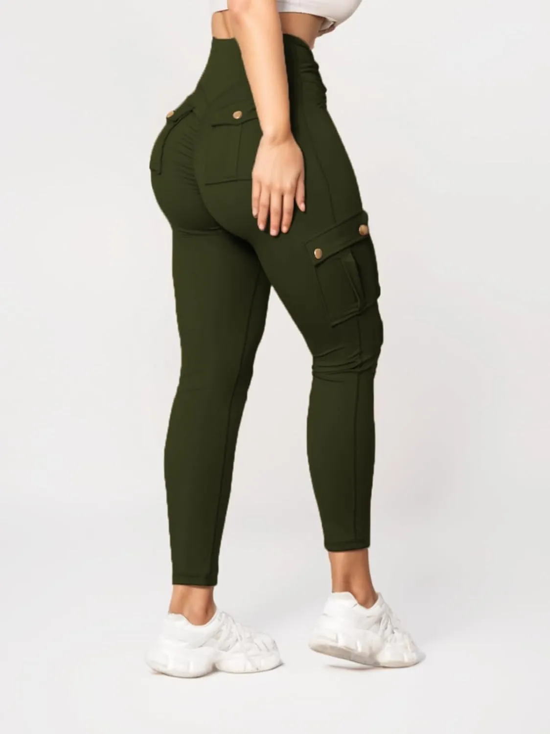 Butt Lifting Leggings with Flap Pockets for Women Stretch Cargo Leggings High Waist Tummy Control Workout Running Pants