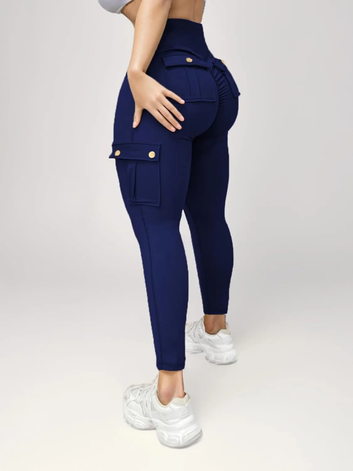 Butt Lifting Leggings with Flap Pockets for Women Stretch Cargo Leggings High Waist Tummy Control Workout Running Pants
