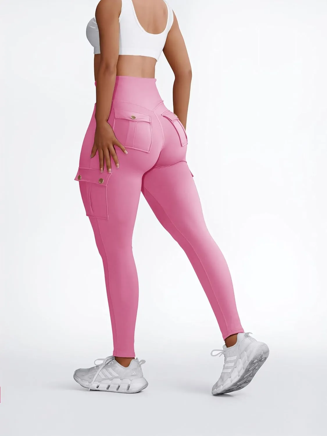 Butt Lifting Leggings with Flap Pockets Workout Cargo Leggings for Women High Waist Tummy Control Running Yoga Pants