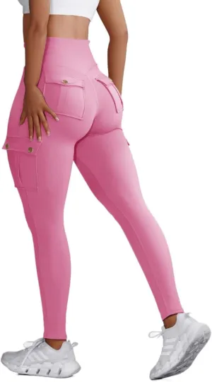 Butt Lifting Leggings with Flap Pockets Workout Cargo Leggings for Women High Waist Tummy Control Running Yoga Pants