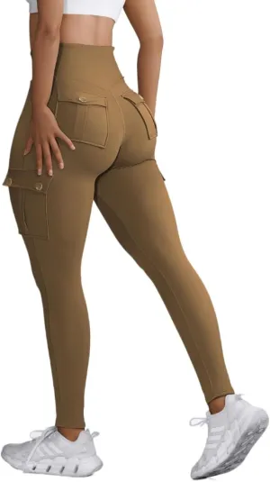 Butt Lifting Leggings with Flap Pockets Workout Cargo Leggings for Women High Waist Tummy Control Running Yoga Pants