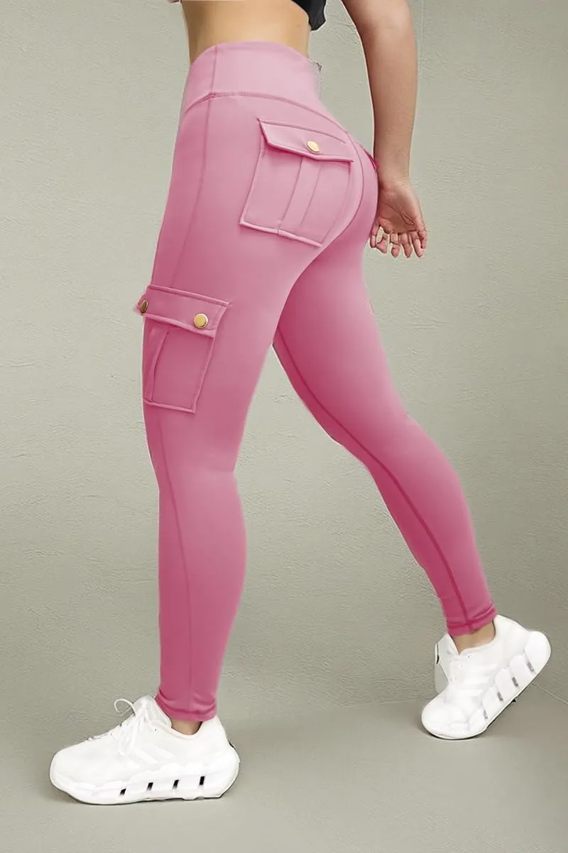 Butt Lifting Leggings with Flap Pockets Workout Cargo Leggings for Women High Waist Tummy Control Running Yoga Pants