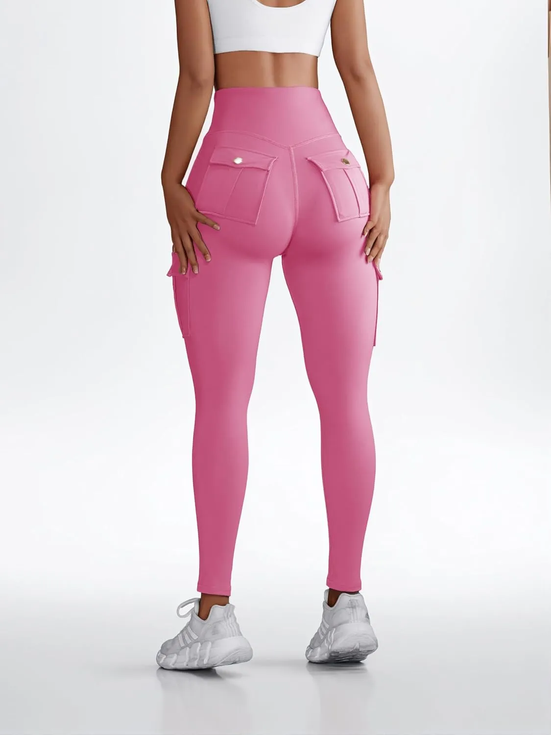 Butt Lifting Leggings with Flap Pockets Workout Cargo Leggings for Women High Waist Tummy Control Running Yoga Pants
