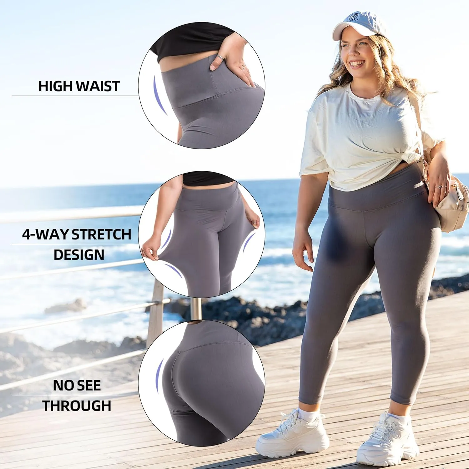 CADITEX Plus Size Leggings for Women with Pockets - High Waist Buttery Soft Women's Leggings Plus Size Yoga Pants for Women