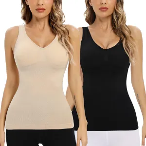 Camisoles with Built in Bra Compression Padded Shapewear Tank Tops for Women White Tank Tops with Built in Bras Tummy Control