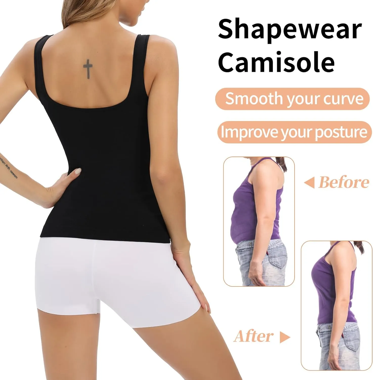 Camisoles with Built in Bra Compression Padded Shapewear Tank Tops for Women White Tank Tops with Built in Bras Tummy Control