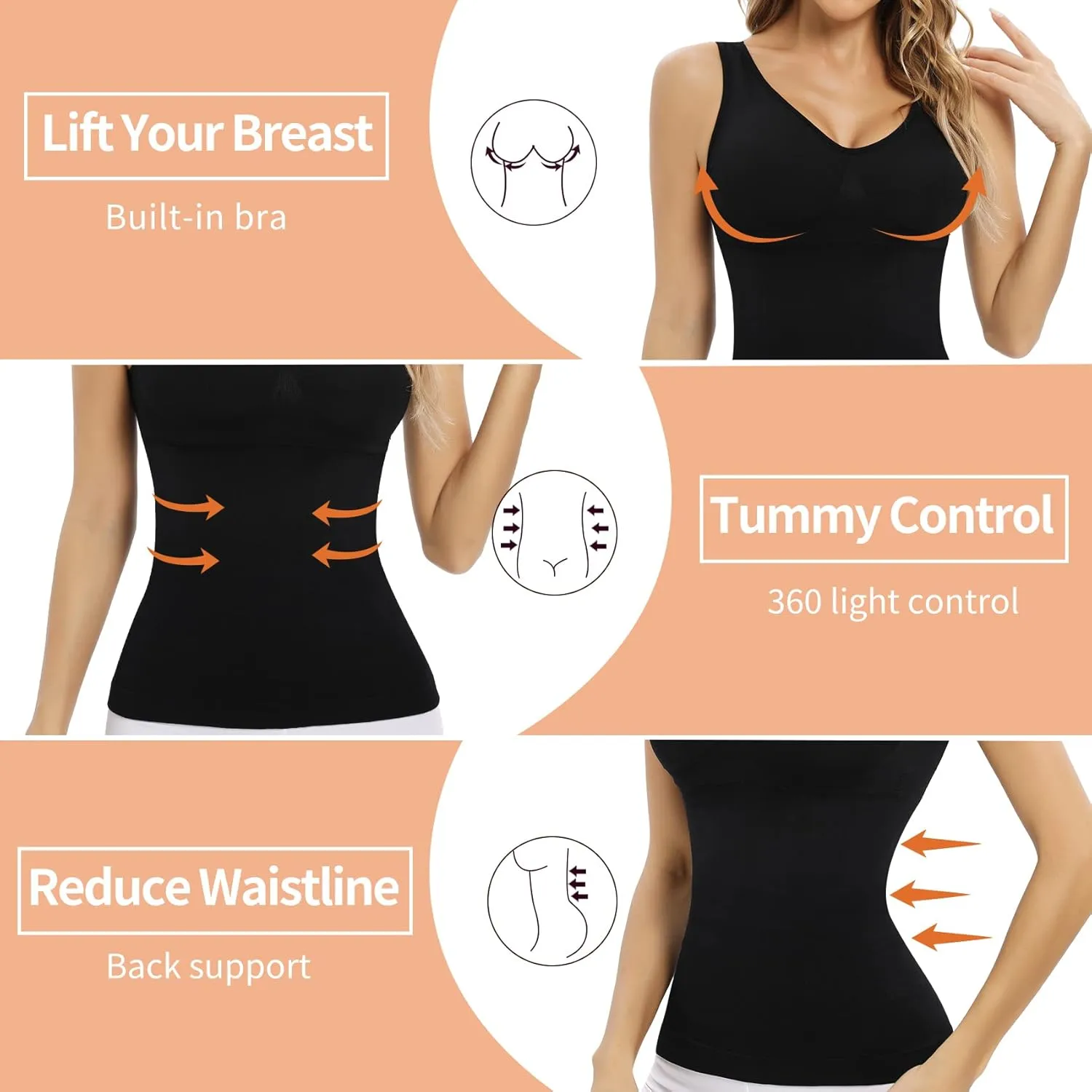 Camisoles with Built in Bra Compression Padded Shapewear Tank Tops for Women White Tank Tops with Built in Bras Tummy Control
