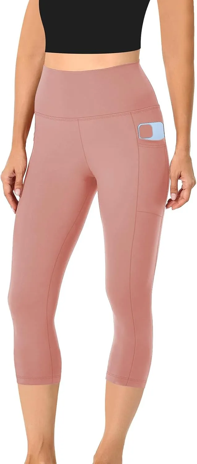 Capri Leggings for Women Butt Lift with Pockets High Waisted Tummy Control Soft Yoga Capris Workout Running Leggings