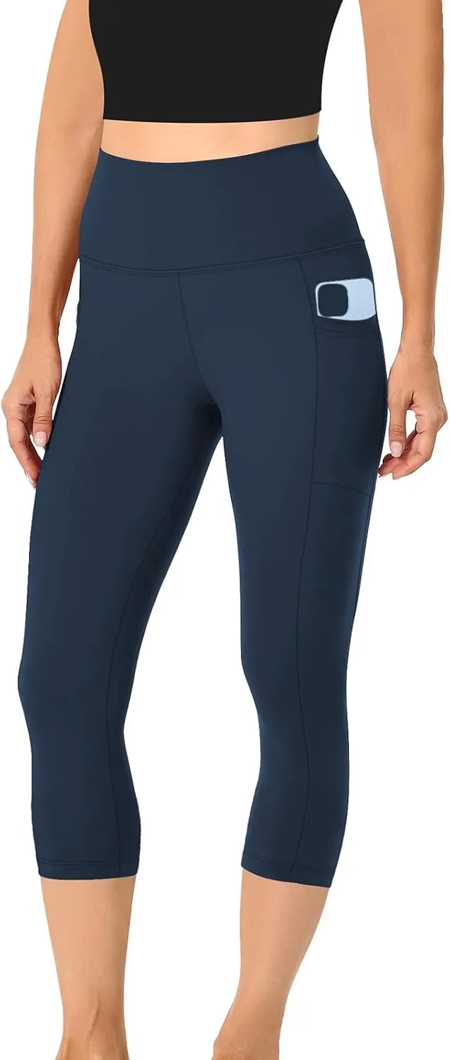 Capri Leggings for Women Butt Lift with Pockets High Waisted Tummy Control Soft Yoga Capris Workout Running Leggings