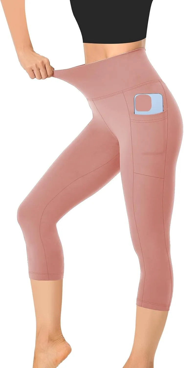 Capri Leggings for Women Butt Lift with Pockets High Waisted Tummy Control Soft Yoga Capris Workout Running Leggings