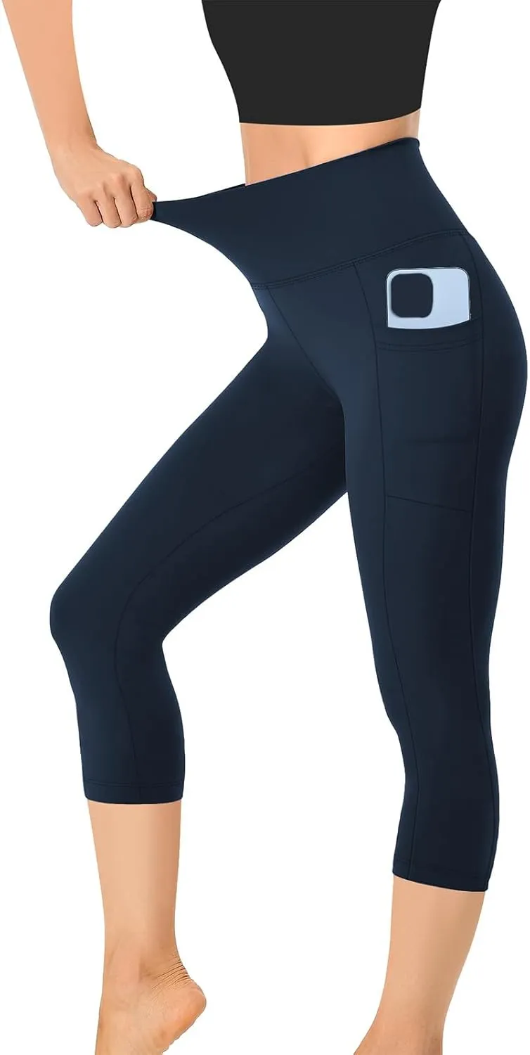 Capri Leggings for Women Butt Lift with Pockets High Waisted Tummy Control Soft Yoga Capris Workout Running Leggings