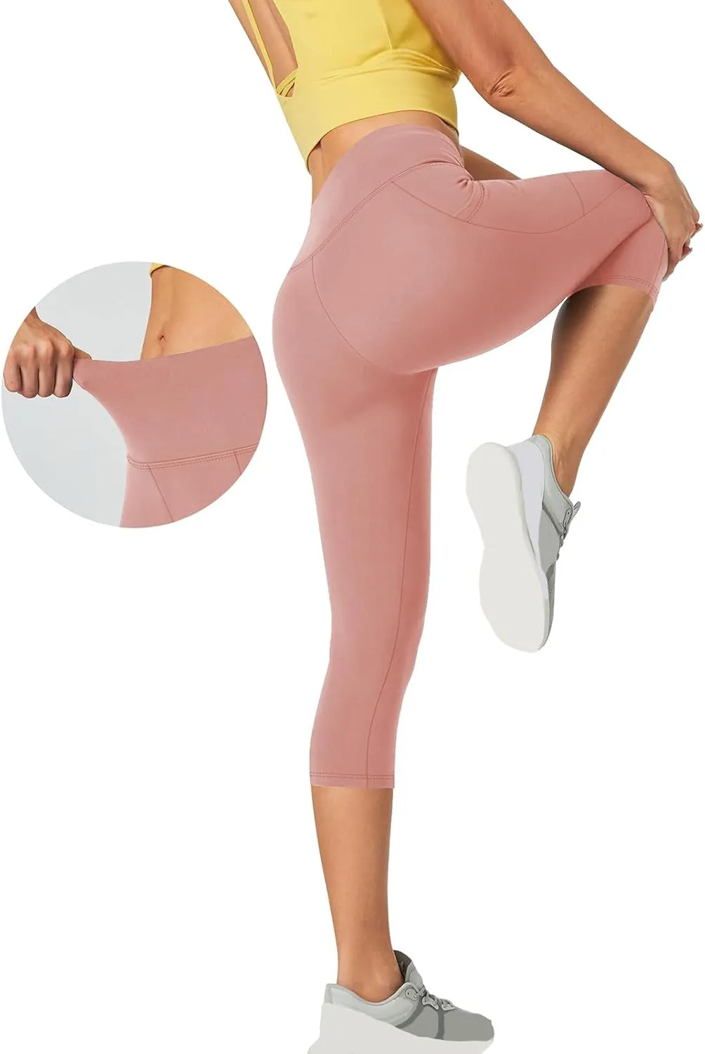 Capri Leggings for Women Butt Lift with Pockets High Waisted Tummy Control Soft Yoga Capris Workout Running Leggings